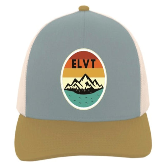 Unisex Teton Mesh Trucker Hat, Smoke Blue/Amber Gold/Beige